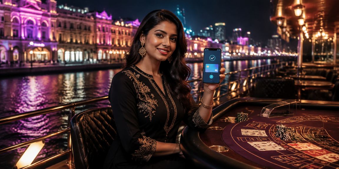 Night casino scene with baccarat players at Connaught Place Delhi