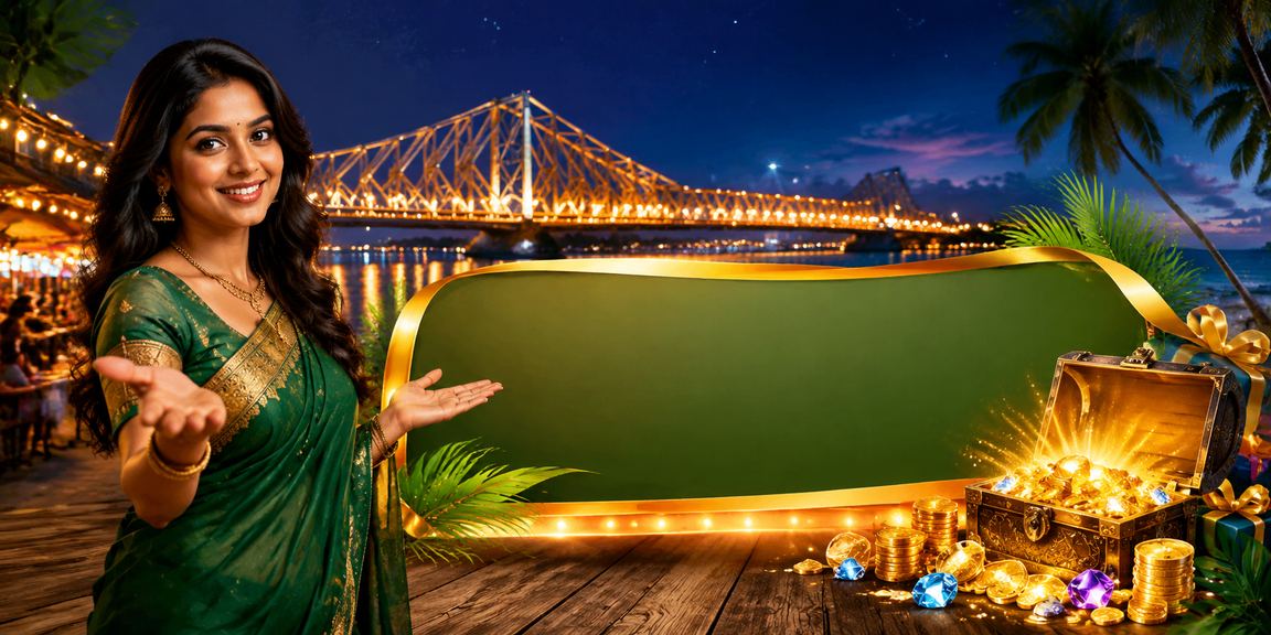Night view of Kolkata Howrah Bridge with casino VIP ambiance
